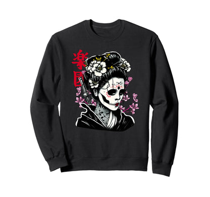 Japanese Geisha Skull Sakura Tree Sweatshirt - Custom Art Print for Adults - T-Shirt, Sweatshirt, Hoodie