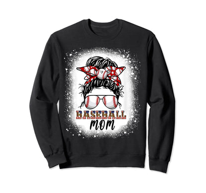 Baseball Mom Messy Bun Hair Sweatshirt - Casual Everyday Wear Unisex - T-Shirt, Sweatshirt, Hoodie