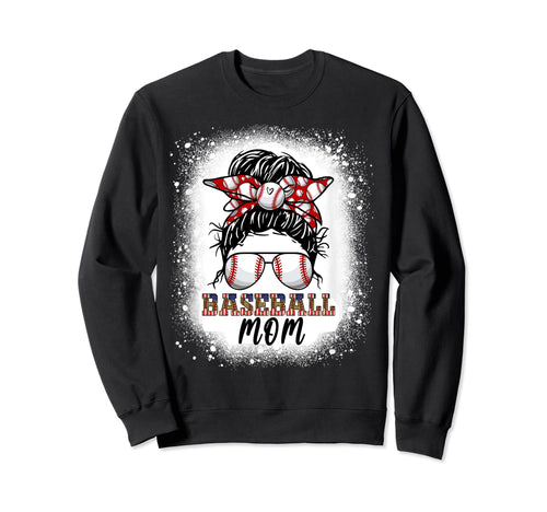 Baseball Mom Messy Bun Hair Sweatshirt - Casual Everyday Wear Unisex - T-Shirt, Sweatshirt, Hoodie