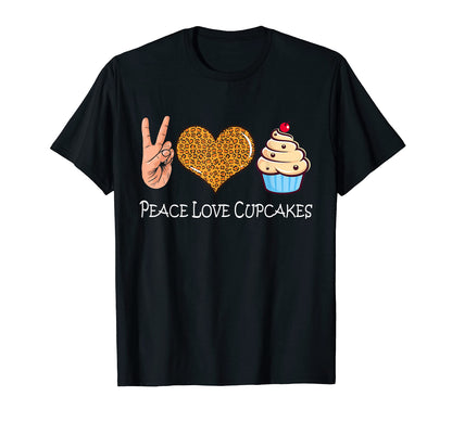 Cupcake Peace Leopard Love Peace Love T-Shirt - Graphic Print for Adults - T-Shirt, Sweatshirt, Hoodie