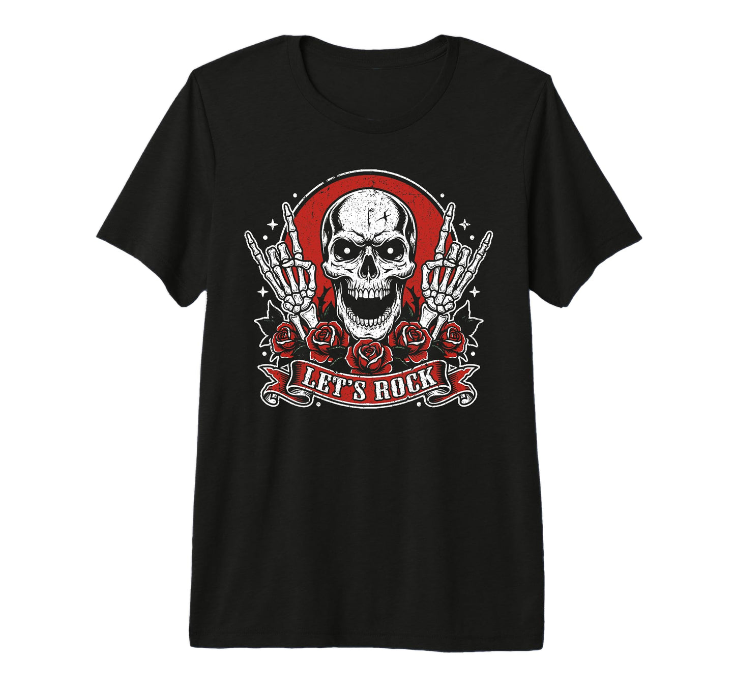 Lets Rock Skull Rock And Roll Guitar T-Shirt - Minimalist Print for Adults - T-Shirt, Sweatshirt, Hoodie
