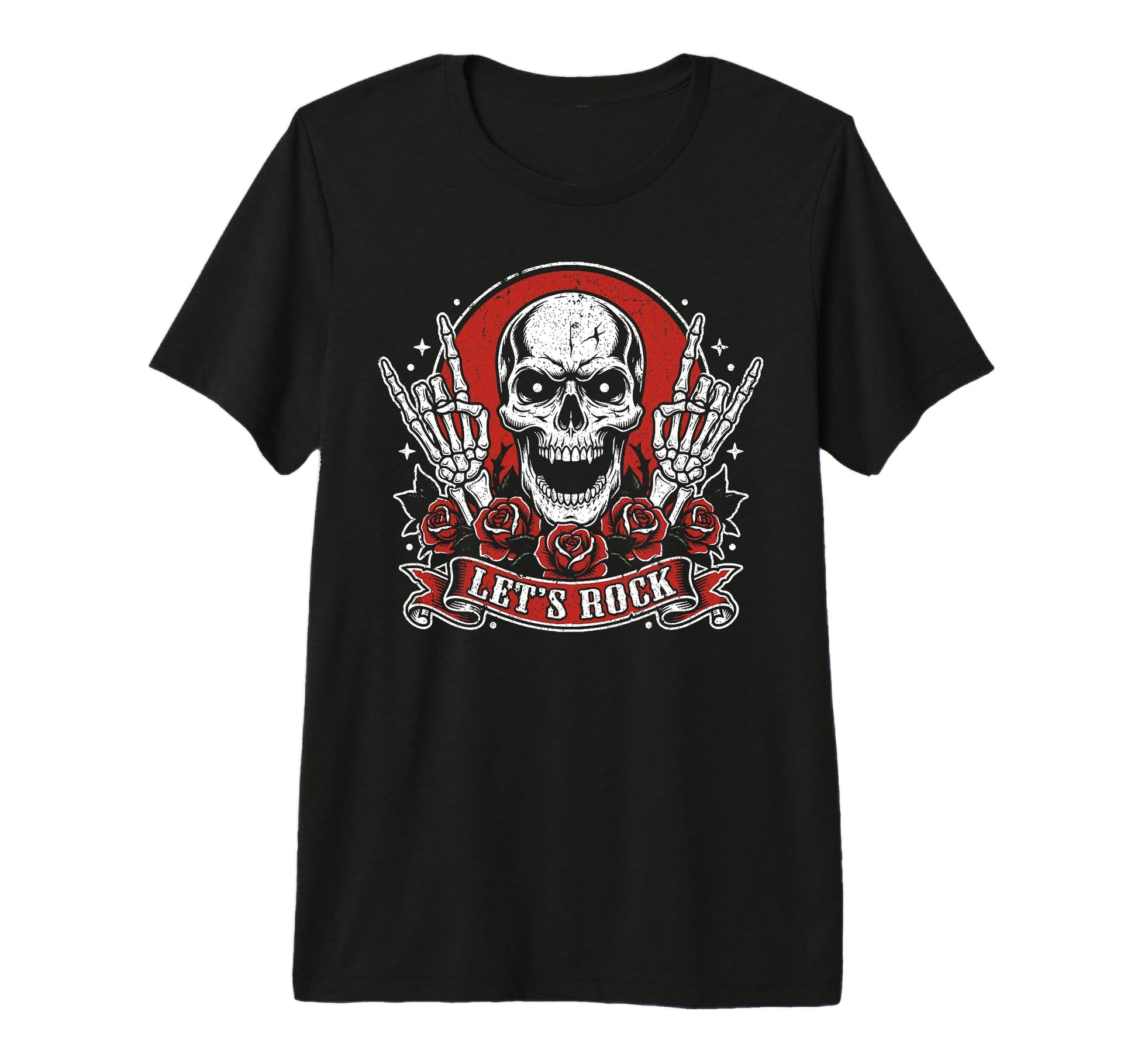Lets Rock Skull Rock And Roll Guitar T-Shirt - Minimalist Print for Adults - T-Shirt, Sweatshirt, Hoodie