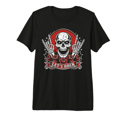 Lets Rock Skull Rock And Roll Guitar T-Shirt - Minimalist Print for Adults - T-Shirt, Sweatshirt, Hoodie
