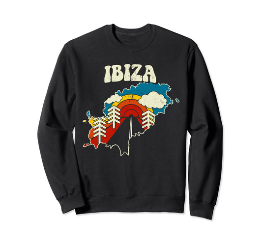Ibiza Spanish Island Rainbow 70S Map Sweatshirt - Graphic Print Unisex - T-Shirt, Sweatshirt, Hoodie