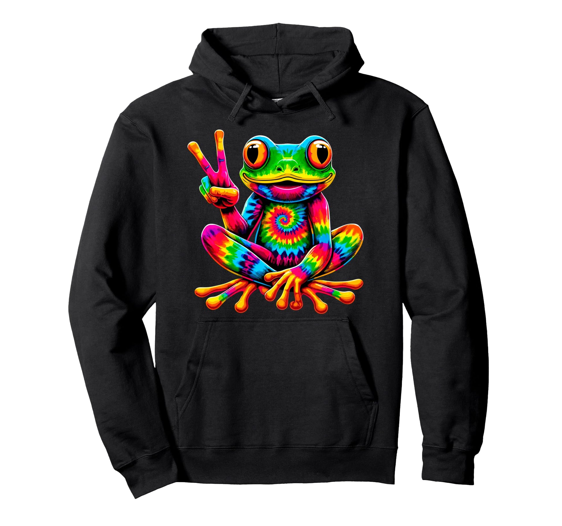 Tie Dye Frog Peace Sign Hippie Hoodie - Novelty Apparel for Adults - T-Shirt, Sweatshirt, Hoodie
