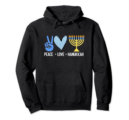 Hanukkah Menorah Jewish Peace Love Hoodie - Custom Art Print Unisex - T-Shirt, Sweatshirt, Hoodie