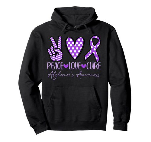 Peace Love Cure Purple Alzheimers Hoodie - Trendy Graphic Men Women - T-Shirt, Sweatshirt, Hoodie