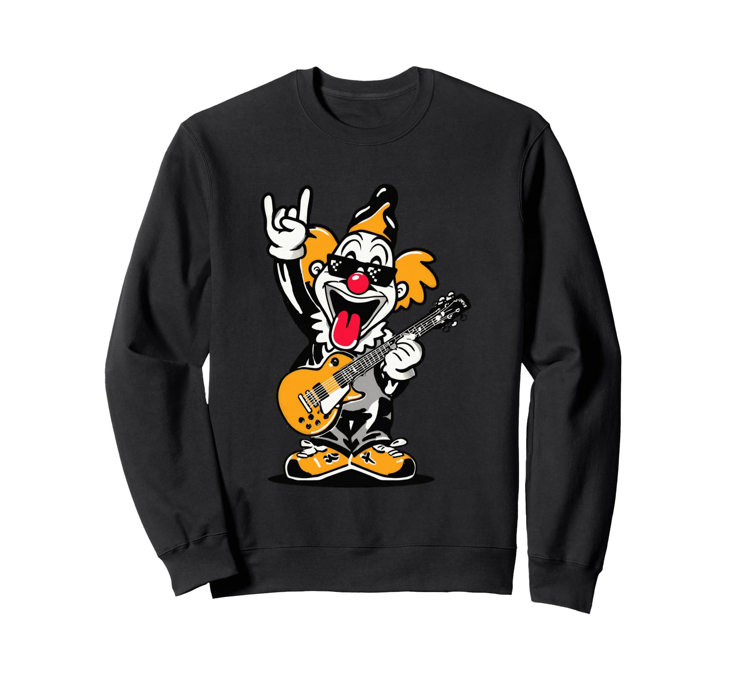 Playful Clown Guitarist Rock Music Sweatshirt - Streetwear Style for Adults - T-Shirt, Sweatshirt, Hoodie