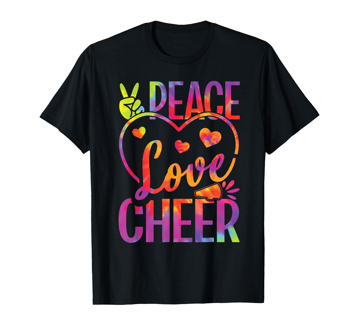Peace Love Cheer Tie Dye Cheerleader T-Shirt - Graphic Print for Adults - T-Shirt, Sweatshirt, Hoodie