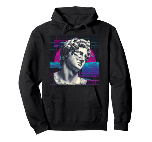 Vaporwave Glitch Art Ancient Bust Hoodie - Unique Graphic Men Women - T-Shirt, Sweatshirt, Hoodie