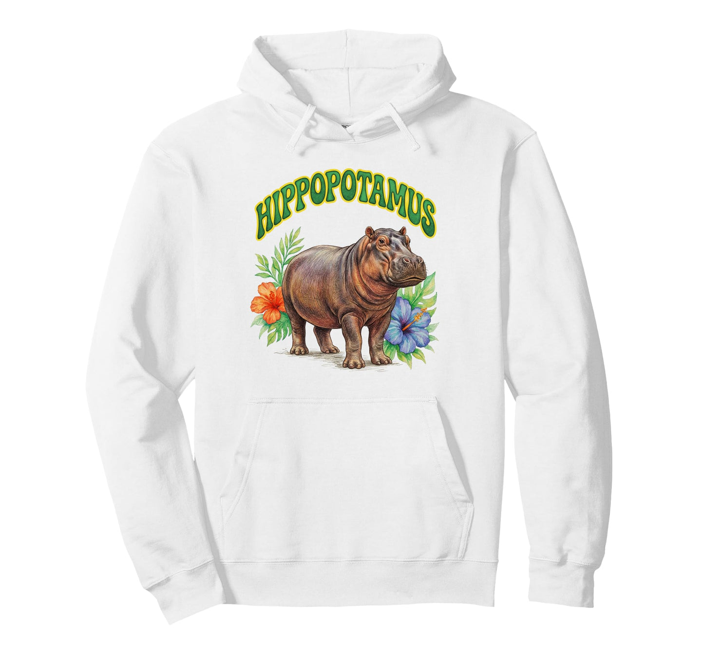 Hippopotamus Groovy Floral Hippo Hoodie - Aesthetic Graphic Unisex - T-Shirt, Sweatshirt, Hoodie
