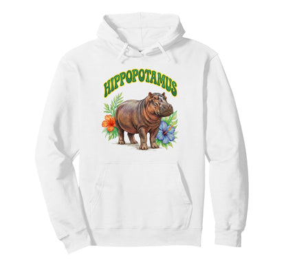 Hippopotamus Groovy Floral Hippo Hoodie - Aesthetic Graphic Unisex - T-Shirt, Sweatshirt, Hoodie
