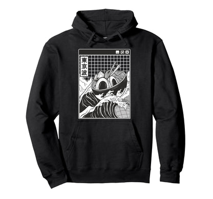 Ramen Bowl Surfing Kanagawa Wave Japan Hoodie - Graphic Print for Adults - T-Shirt, Sweatshirt, Hoodie