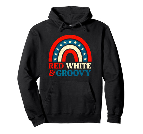 Red White Groovy 4Th July Rainbow Usa Hoodie - Custom Art Print Unisex - T-Shirt, Sweatshirt, Hoodie