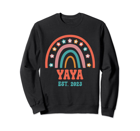 Yaya Groovy Grandma Est 2023 Rainbow Sweatshirt - Unique Graphic Unisex - T-Shirt, Sweatshirt, Hoodie