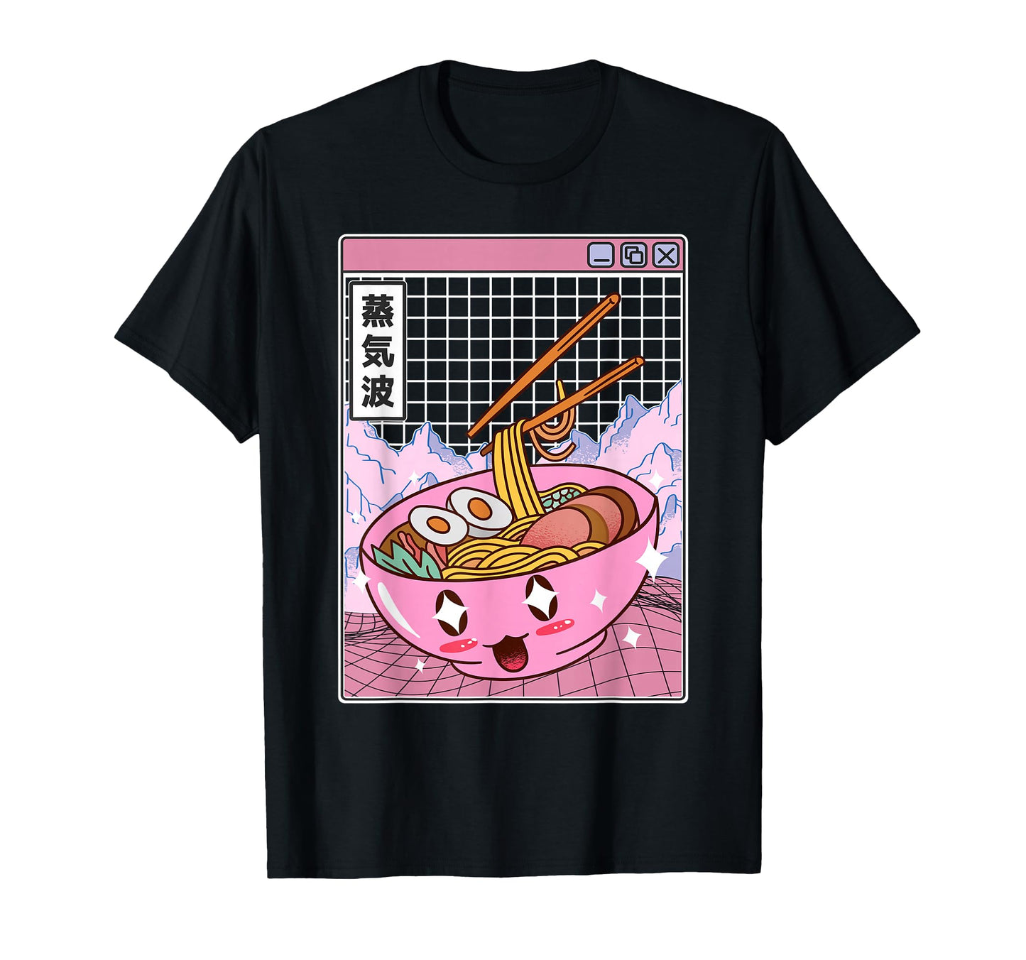 Ramen Noodles Bowl Kawaii Grid T-Shirt - Fun Novelty Design Men Women - T-Shirt, Sweatshirt, Hoodie