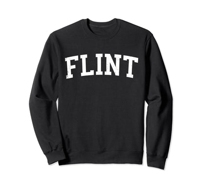 Flint Mi Distressed White Varsity Sweatshirt - Aesthetic Graphic Men Women - T-Shirt, Sweatshirt, Hoodie