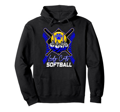 Blue Lady Cats Softball Mom Paw Game Hoodie - Unique Graphic for Adults - T-Shirt, Sweatshirt, Hoodie