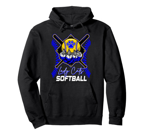 Blue Lady Cats Softball Mom Paw Game Hoodie - Unique Graphic for Adults - T-Shirt, Sweatshirt, Hoodie