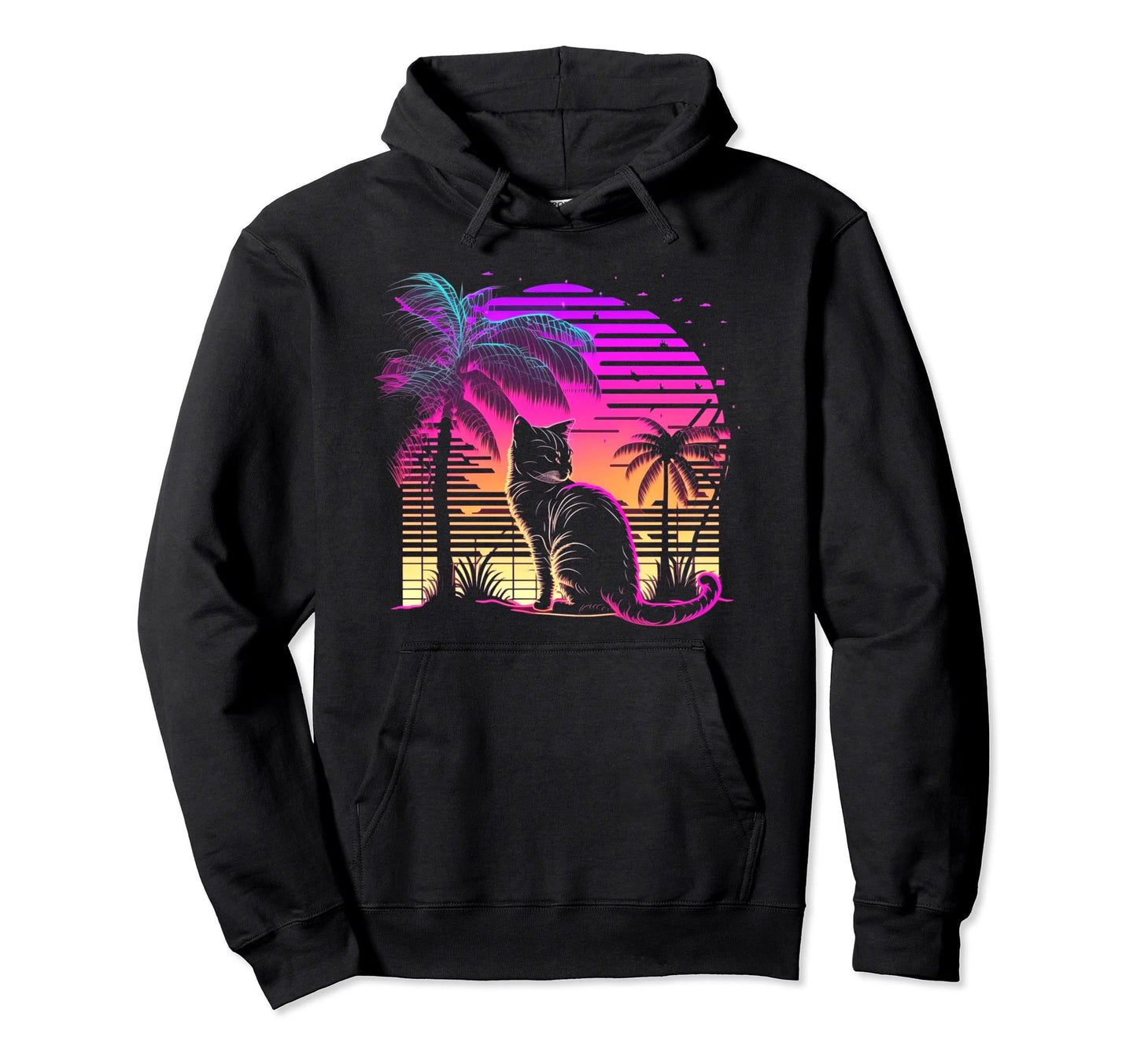Cat Vaporwave Retrowave Aesthetic Hoodie - Minimalist Print for Adults - T-Shirt, Sweatshirt, Hoodie