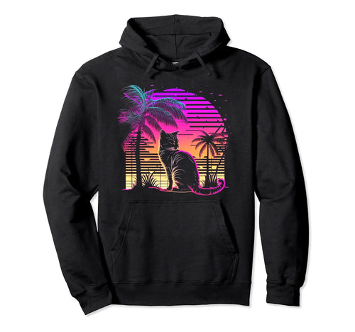 Cat Vaporwave Retrowave Aesthetic Hoodie - Minimalist Print for Adults - T-Shirt, Sweatshirt, Hoodie