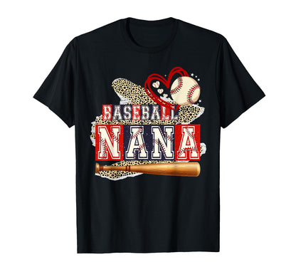 Baseball Nana Grandma Gigi Heart Leopard T-Shirt - Trendy Graphic Unisex - T-Shirt, Sweatshirt, Hoodie