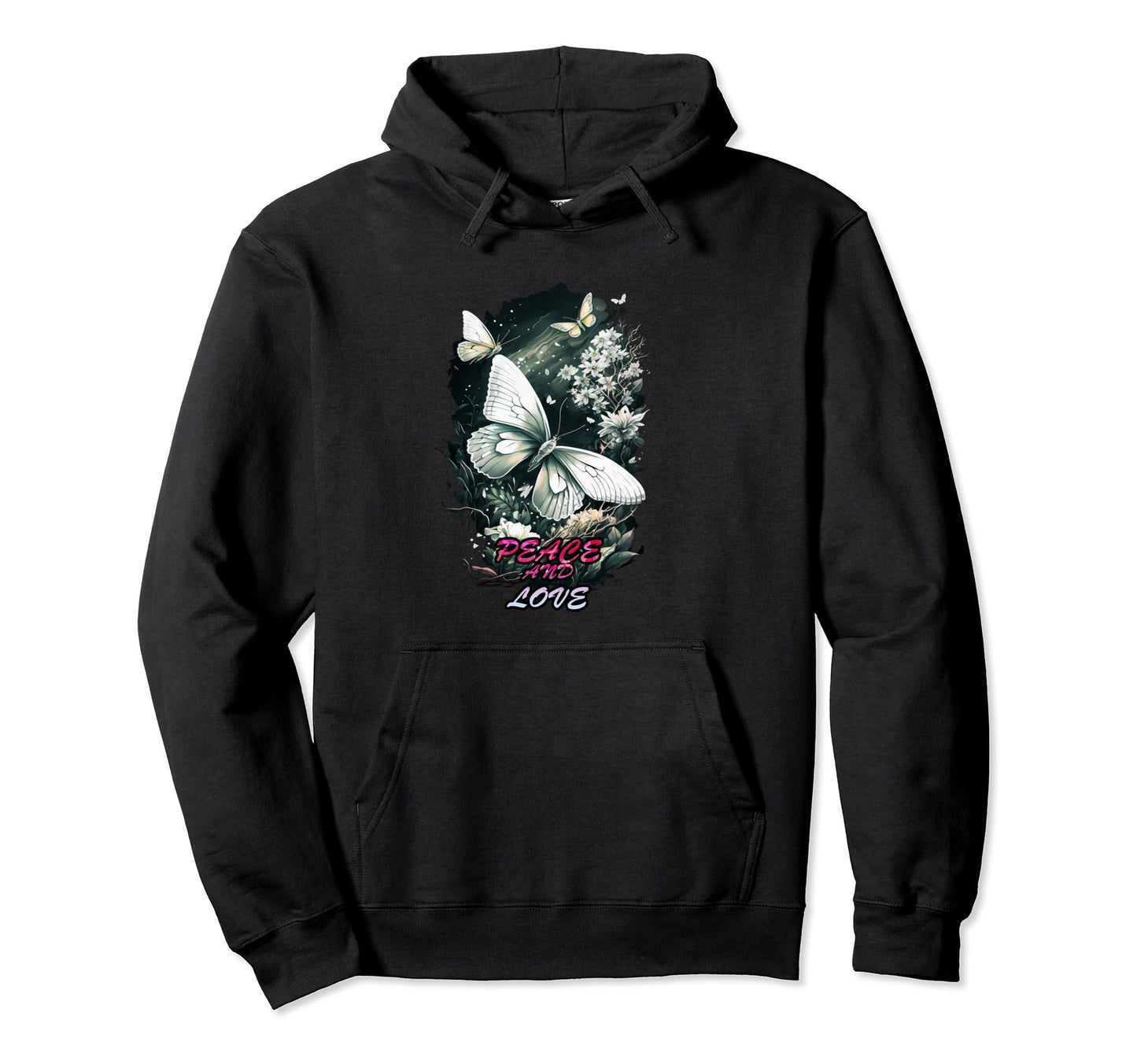White Butterfly Peace And Love Hoodie - Graphic Print Unisex - T-Shirt, Sweatshirt, Hoodie
