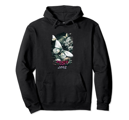 White Butterfly Peace And Love Hoodie - Graphic Print Unisex - T-Shirt, Sweatshirt, Hoodie