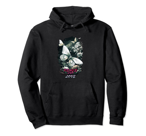 White Butterfly Peace And Love Hoodie - Graphic Print Unisex - T-Shirt, Sweatshirt, Hoodie