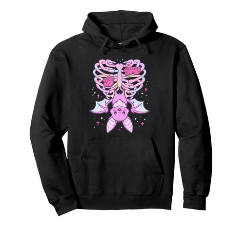 Kawaii Pastel Goth Creepy Bat Skeleton Hoodie - Unique Graphic Unisex - T-Shirt, Sweatshirt, Hoodie