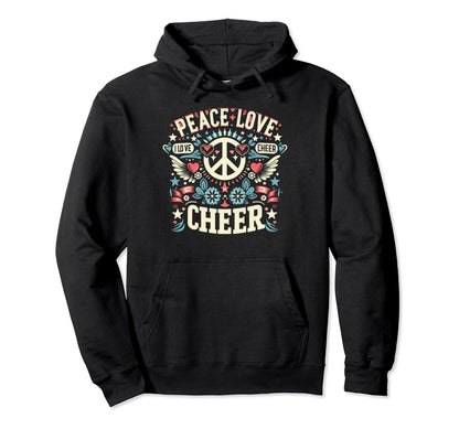 Peace Love Cheer Never Stop Hoodie - Fun Novelty Design Men Women - T-Shirt, Sweatshirt, Hoodie