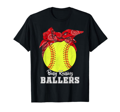 Busy Raising Ballers Softball Softball Mom T-Shirt - Graphic Print Unisex - T-Shirt, Sweatshirt, Hoodie