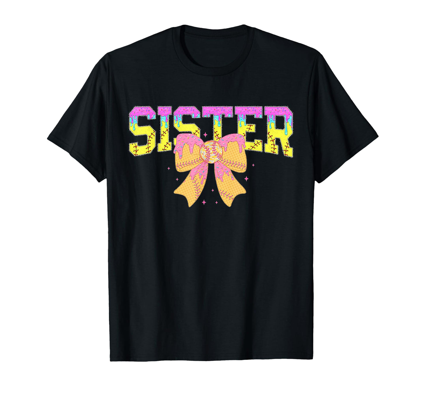 Softball Sister Ice Cream Drip Game Day T-Shirt - Graphic Print Men Women - T-Shirt, Sweatshirt, Hoodie