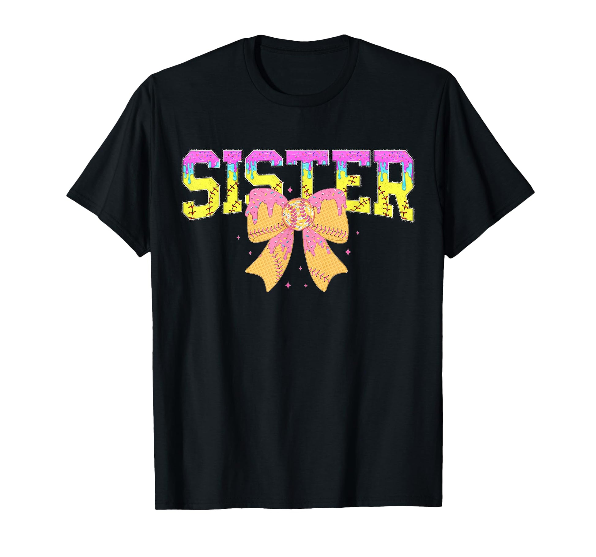 Softball Sister Ice Cream Drip Game Day T-Shirt - Graphic Print Men Women - T-Shirt, Sweatshirt, Hoodie