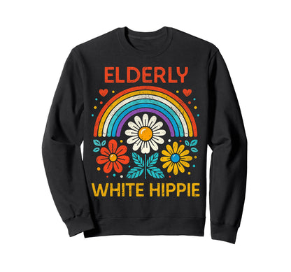 Elderly White Hippie Rainbow Sweatshirt - Casual Everyday Wear Men Women - T-Shirt, Sweatshirt, Hoodie