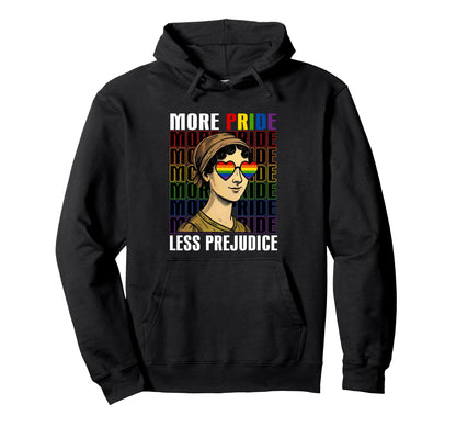 More Pride Less Prejudice Rainbow Hoodie - Minimalist Print for Adults - T-Shirt, Sweatshirt, Hoodie