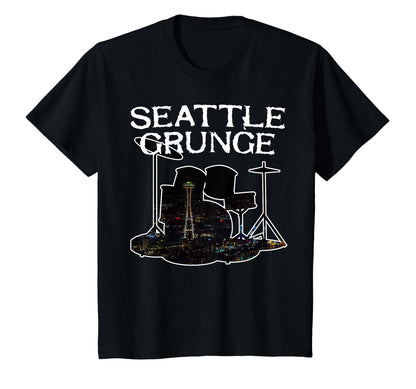 Seattle Grunge Rock Drums Space Needle T-Shirt - Unique Graphic Men Women - T-Shirt, Sweatshirt, Hoodie