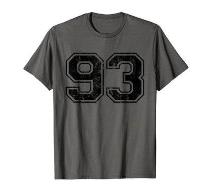 Number 93 Varsity Distressed Sport Team T-Shirt - Custom Art Print Unisex - T-Shirt, Sweatshirt, Hoodie