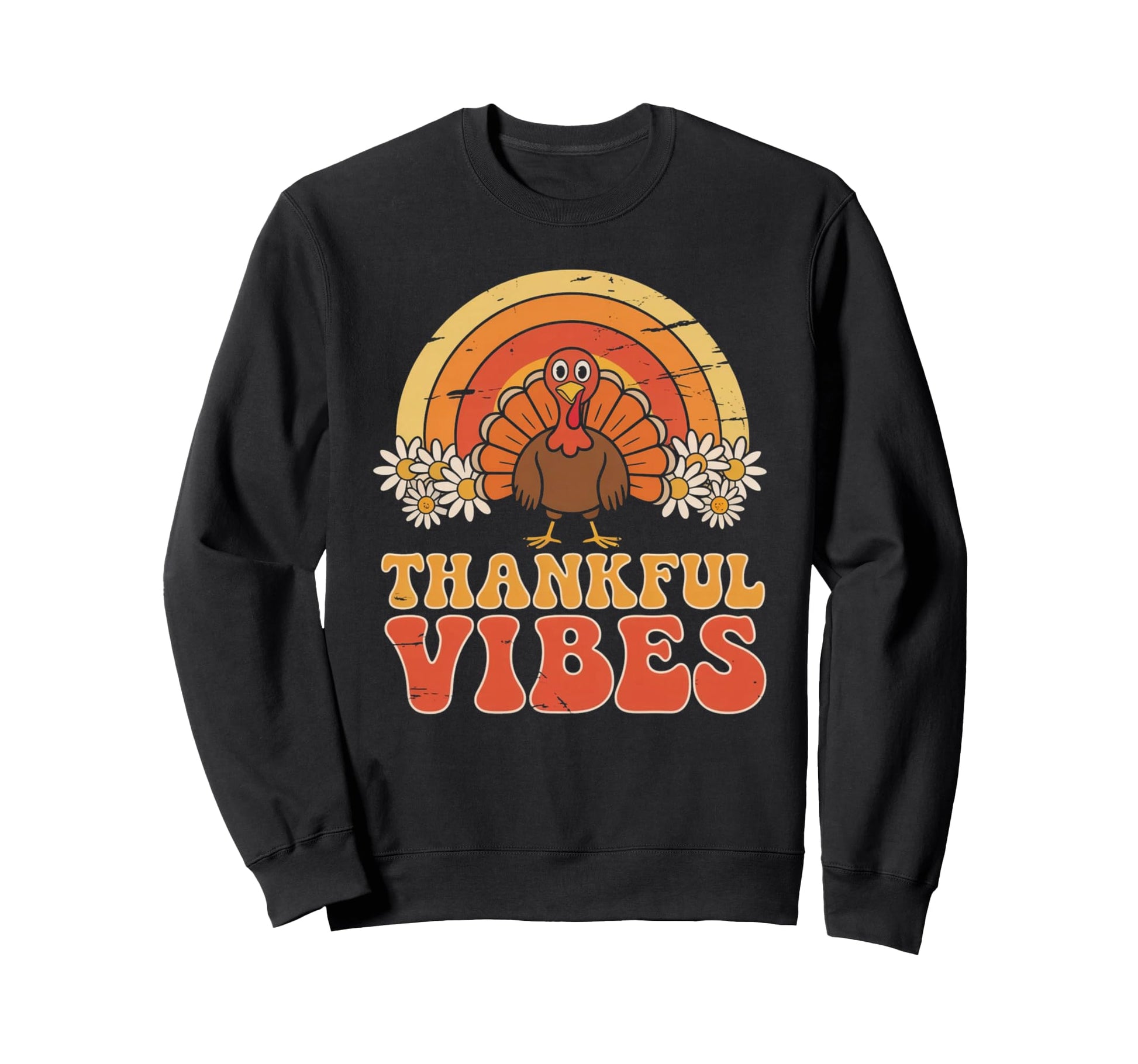 Thankful Vibes Turkey Rainbow Funny Sweatshirt - Unique Graphic for Adults - T-Shirt, Sweatshirt, Hoodie