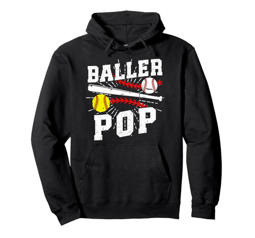 Baller Pop Proud Softball Baseball Hoodie - Minimalist Print for Adults - T-Shirt, Sweatshirt, Hoodie