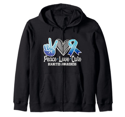 Peace Love Cure Ribbon Diabetes Sweatshirt - Minimalist Print Unisex - T-Shirt, Sweatshirt, Hoodie