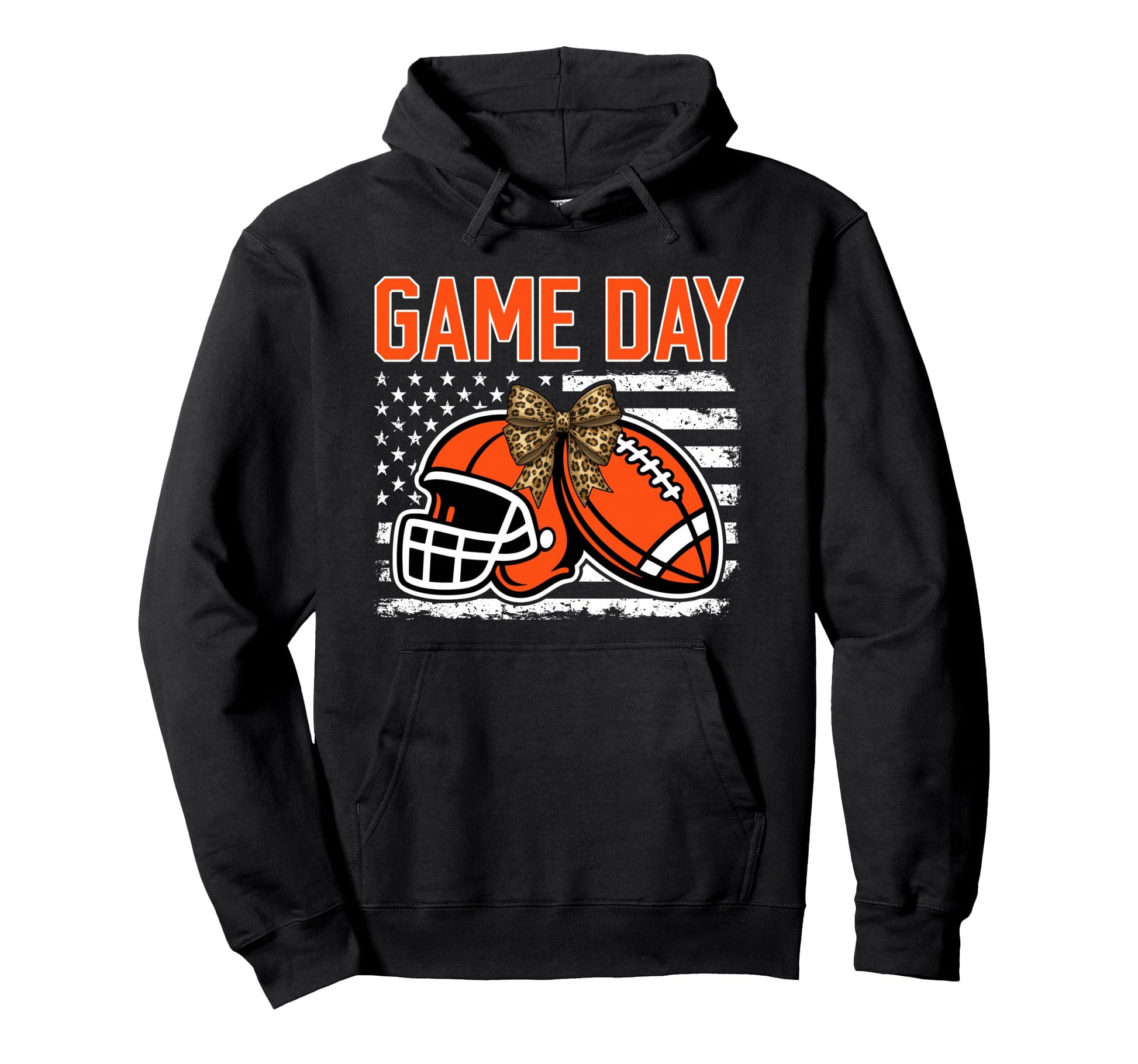 Game Day Football Bow Orange Mom Hoodie - Casual Everyday Wear Men Women - T-Shirt, Sweatshirt, Hoodie