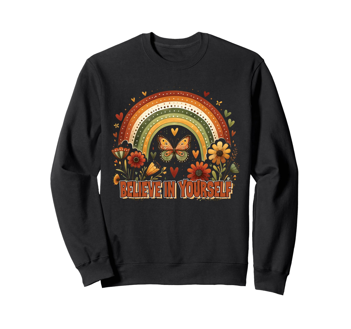 Boho Rainbow Butterfly Floral Sweatshirt - Unique Graphic Men Women - T-Shirt, Sweatshirt, Hoodie