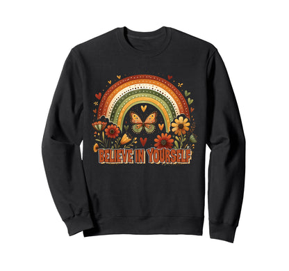 Boho Rainbow Butterfly Floral Sweatshirt - Unique Graphic Men Women - T-Shirt, Sweatshirt, Hoodie