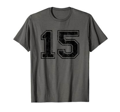 Number 15 Varsity Distressed Sport Team T-Shirt - Unique Graphic Unisex - T-Shirt, Sweatshirt, Hoodie