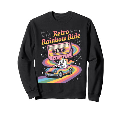 Rainbow Ride Unicorn Cassette Sweatshirt - Casual Everyday Wear for Adults - T-Shirt, Sweatshirt, Hoodie