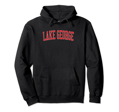 Lake George Distressed Red Varsity Hoodie - Graphic Print Unisex - T-Shirt, Sweatshirt, Hoodie