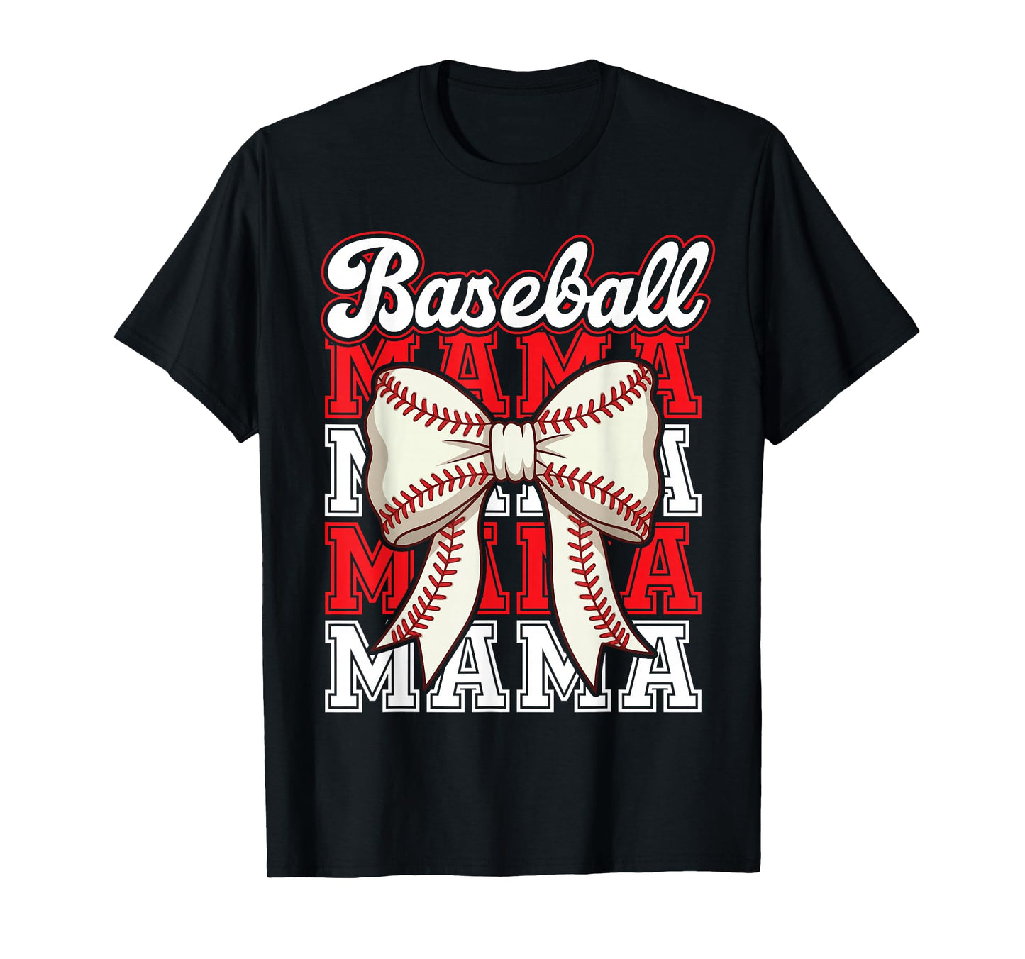 Baseball Mama Mom Ball Bow Proud T-Shirt - Custom Art Print Men Women - T-Shirt, Sweatshirt, Hoodie