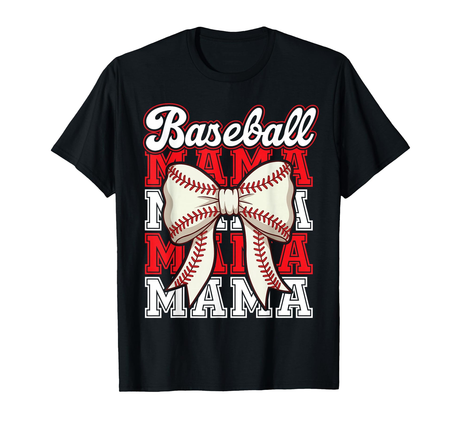 Baseball Mama Mom Ball Bow Proud T-Shirt - Custom Art Print Men Women - T-Shirt, Sweatshirt, Hoodie