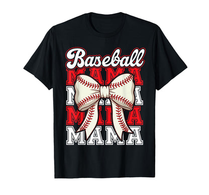 Baseball Mama Mom Ball Bow Proud T-Shirt - Custom Art Print Men Women - T-Shirt, Sweatshirt, Hoodie